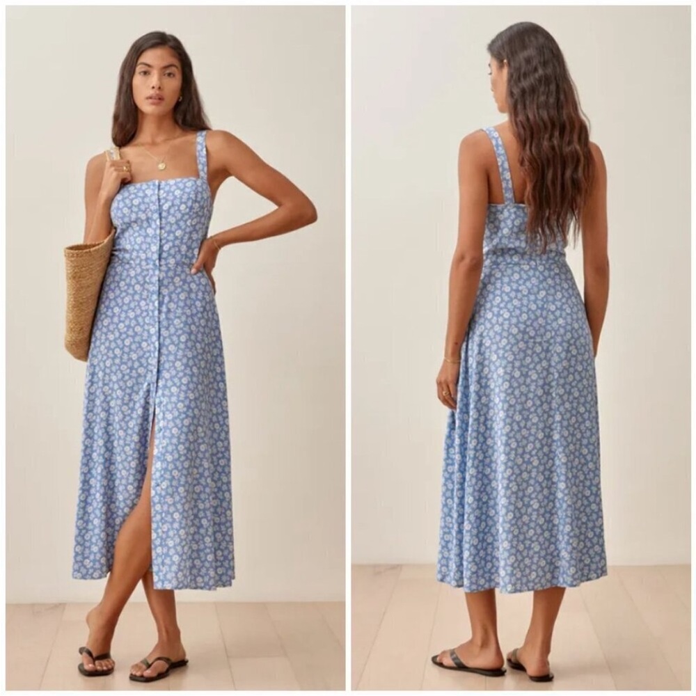 Reformation Virgil Midi Blue Floral Dress - Remi
